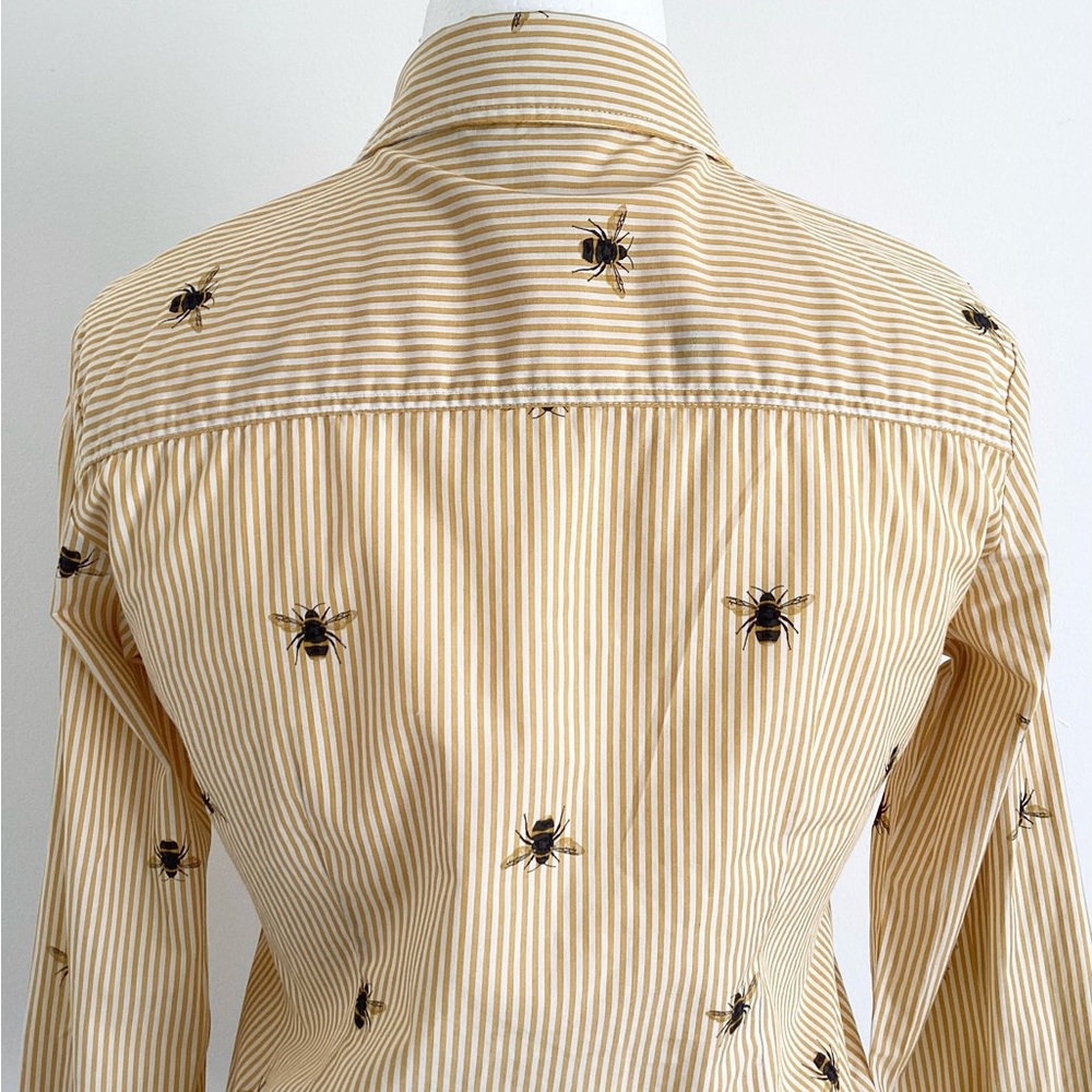 Joules shirt 8 cotton classic fit long sleeved bee print blouse yellow striped - Picture 4 of 12